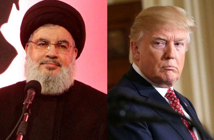 Nasrallah and Trump (photo credit: REUTERS)