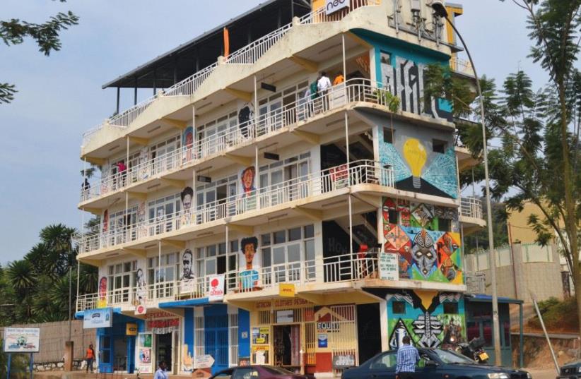 ‘The Office’, a private office building with several floors of coworking spaces, some leased to different organizations and one of them leased to the Impact Hub Kigali, a coworking space for the creative community (photo credit: GUY CHERNI)