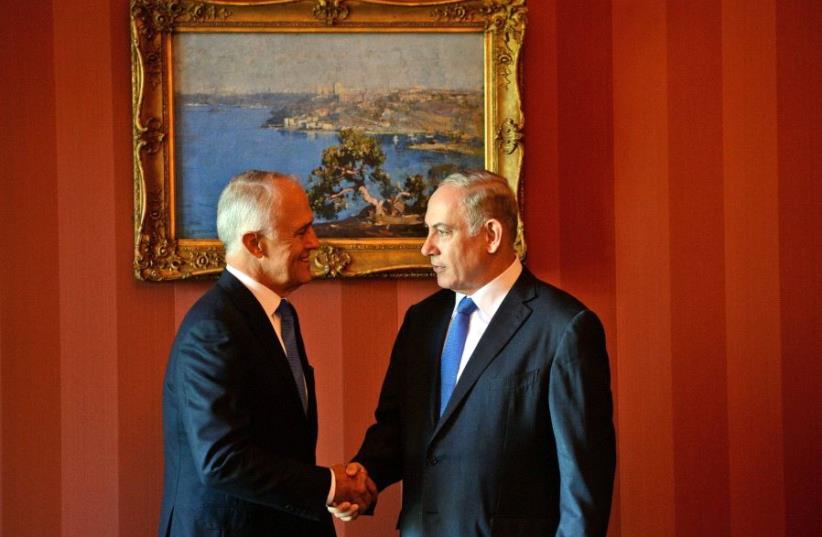 Turnbull and Netanyahu during the latter's official visit to Australia (photo credit: GPO)