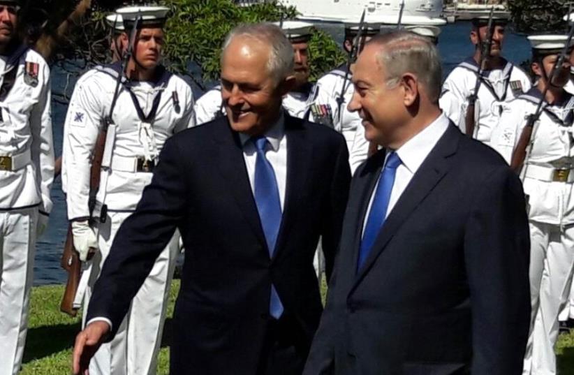 Prime Minister Benjamin Netanyahu (R) and Australian Prime Minister Malcolm Turnbull  (photo credit: HERB KEINON)