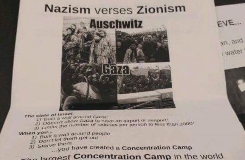 Poster comparing Zionism to Nazism found on the UIC campus. (photo credit: EVA ZELTSER)