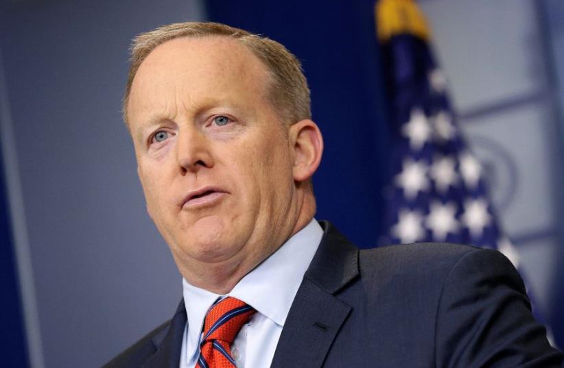 White House Press Secretary Sean Spicer speaks during a press briefing at the White House in Washington, US. (photo credit: REUTERS/JOSHUA ROBERTS)