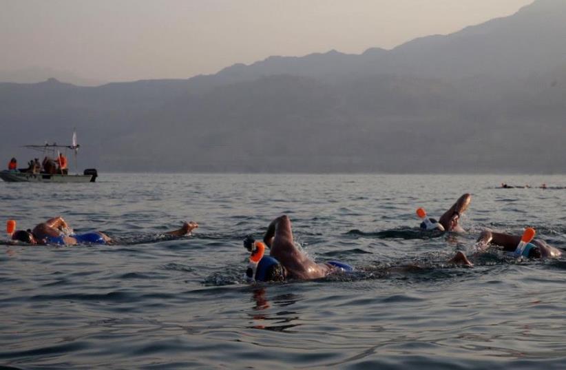 Oded Rahav  at the November 15 Dead Sea swim (photo credit: GALI TIBBON)