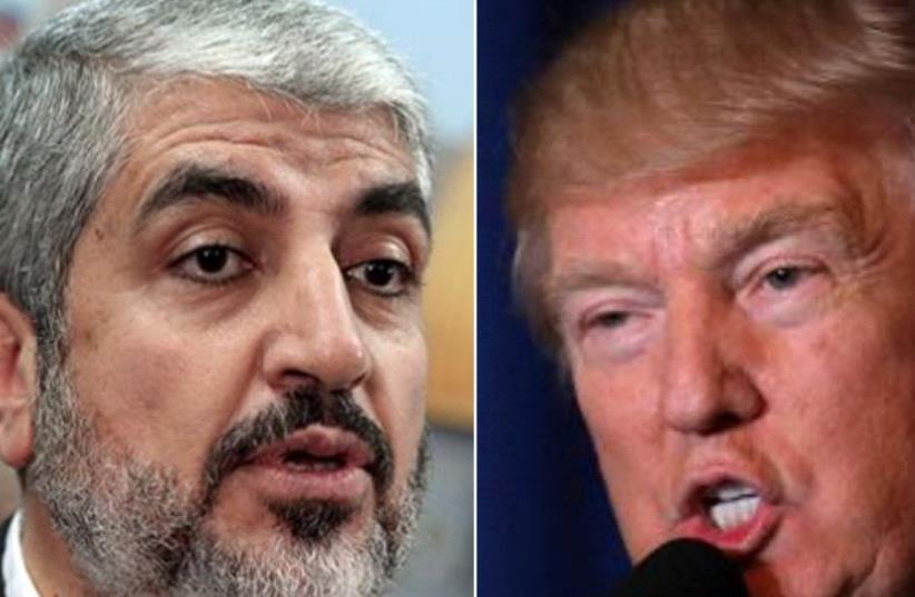 Hamas leader Khaled Meshaal and US President Donald Trump (photo credit: REUTERS)
