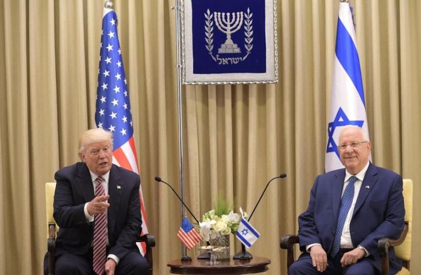 US President Donald Trump meets with Israel's President Reuven Rivlin at the President's Residence in Jerusalem on May 22, 2017 (photo credit: MANDEL NGAN / AFP)
