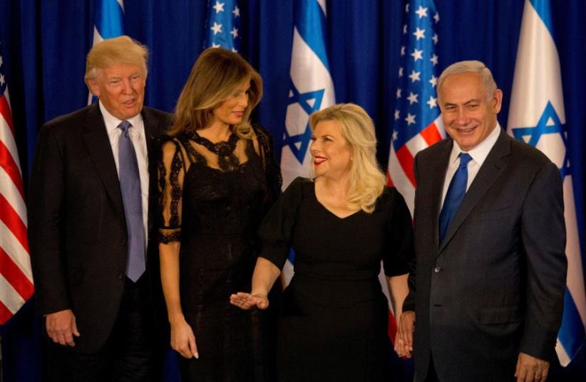 US President Donald Trump, first lady Melania, Prime Minister Benjamin Netanyahu and his wife Sara in Jerusalem May 22, 2017 (photo credit: REUTERS)