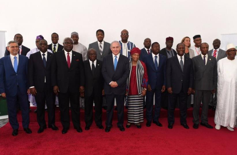 Prime Minister Benjamin Netanyahu with African leaders in Liberia pm June 4, 2017 (photo credit: KOBI GIDEON/GPO)