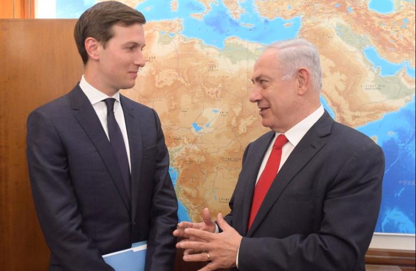 Jared Kushner meets Prime Minister Benjamin Netanyahu, June 21 2017. (photo credit: AMOS BEN GERSHOM, GPO)