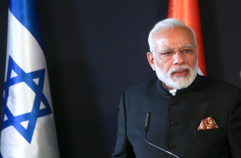 Indian Prime Minister Narendra Modi in Jerusalem, July 5, 2017 (photo credit: MARC ISRAEL SELLEM/THE JERUSALEM POST)