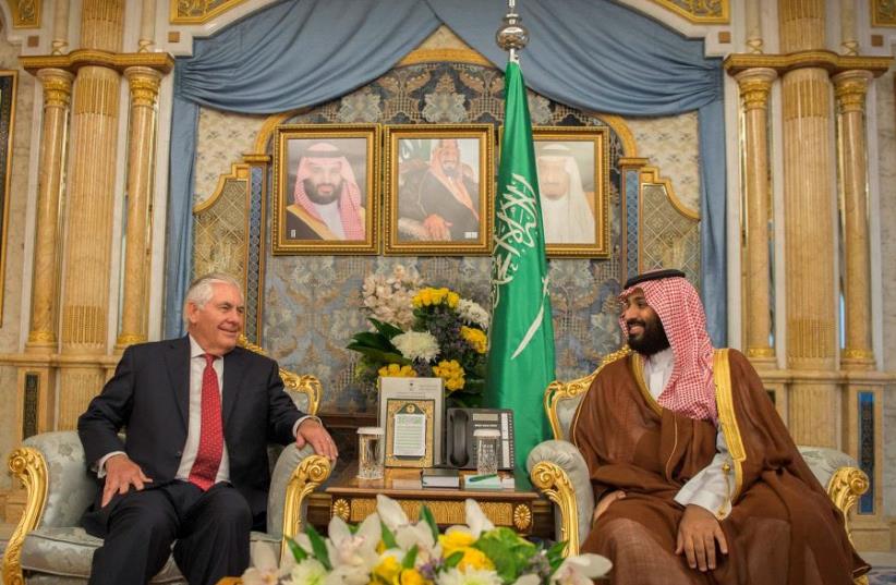 Saudi Crown Prince Mohammed bin Salman meets with US Secretary of State Rex Tillerson in Jeddah, Saudi Arabia July 12, 2017 (photo credit: REUTERS)