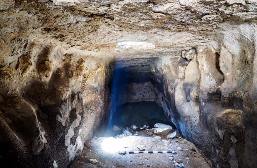 A view from inside the ancient reservoir (photo credit: ASSAF PEREZ, COURTESY OF IAA)
