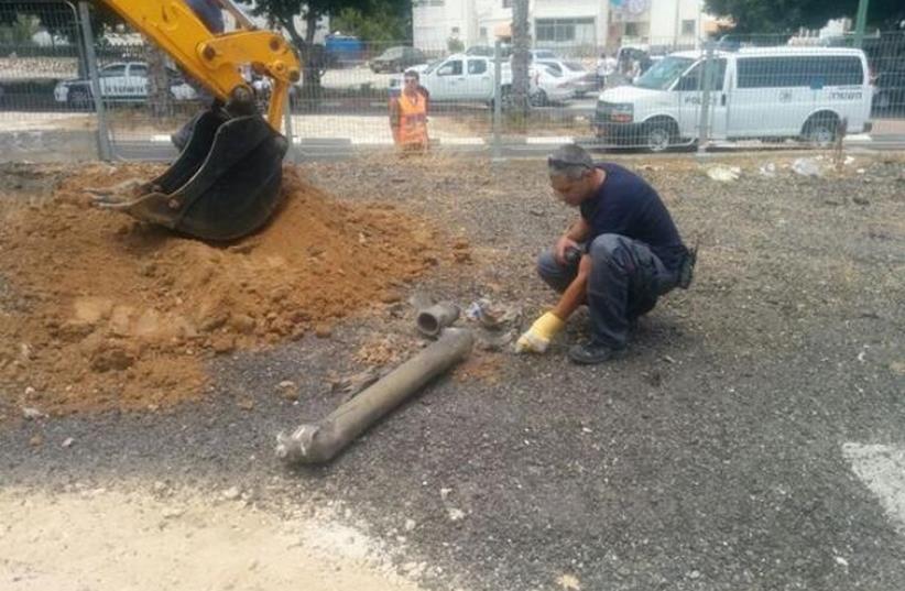 The rocket that seriously injured a 16-year-old boy in Ashkelon on Sunday. (photo credit: ISRAEL POLICE)