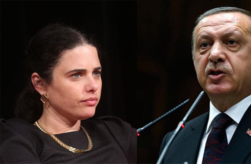 Ayelet Shaked and Erdogan (photo credit: REUTERS,MARC ISRAEL SELLEM/THE JERUSALEM POST)