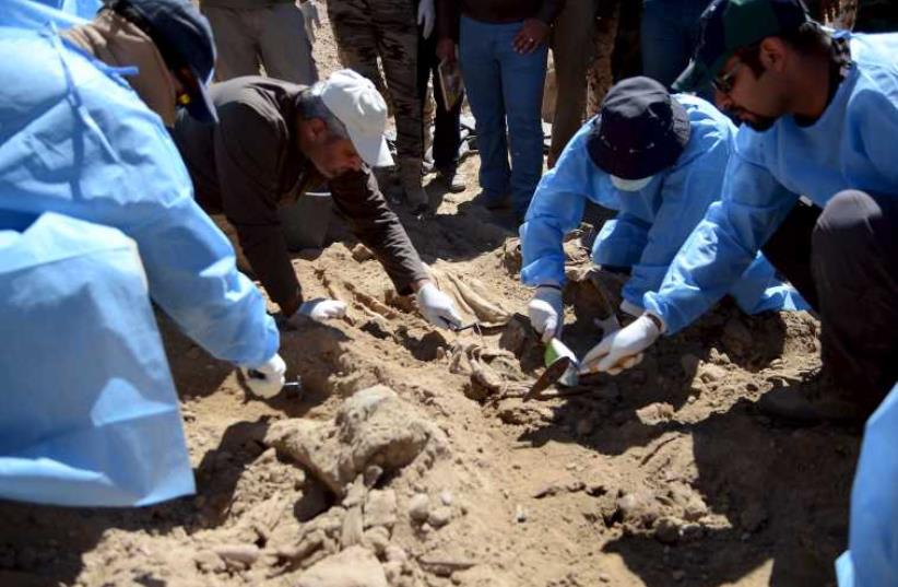 Iraqi forensics team begin excavating 12 mass grave sites believed to contain the remains of around 1,700 Iraqis massacred last summer by Islamic State militants. (photo credit: REUTERS)
