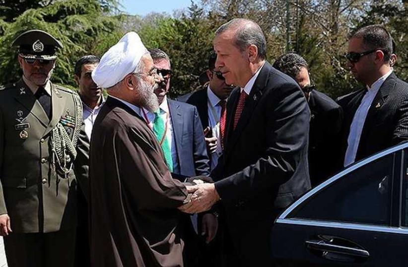 Erdogan and Rouhani in Tehran, April 7, 2015  (photo credit: IRANIAN MEDIA)