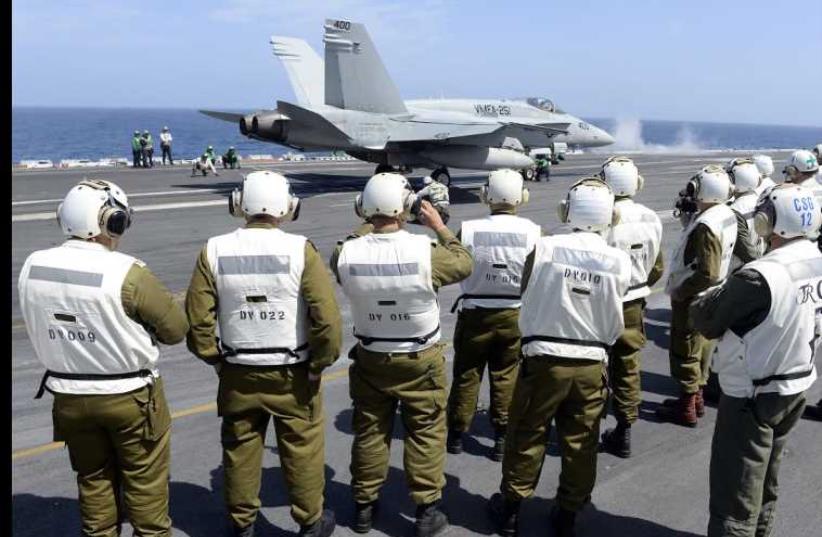 IDF officers visit US aircraft carrier (photo credit: MATTY STERN, US EMBASSY TEL AVIV)