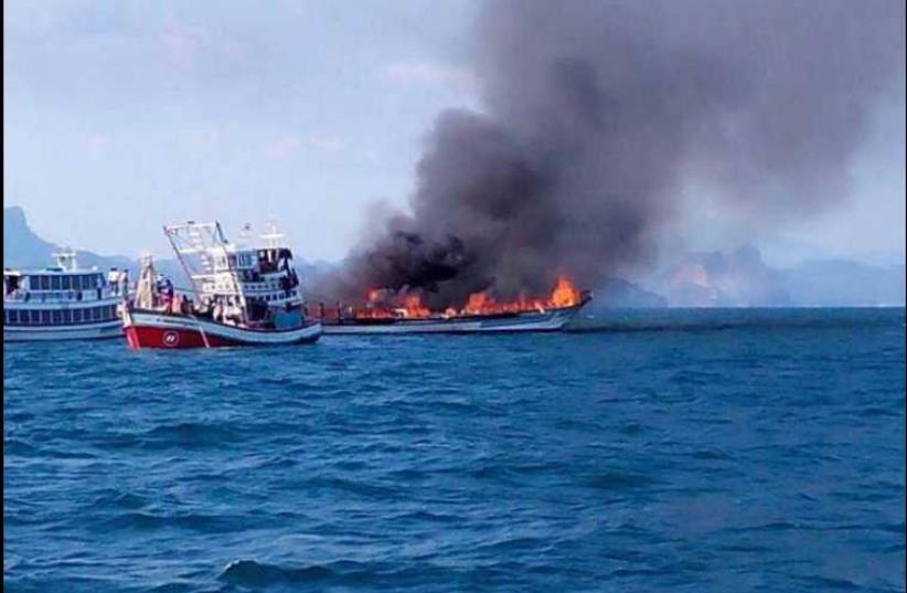 Fire on ferry in Thailand which killed 12-year-old girl (photo credit: KO SAMUI SEARCH AND RESCUE)