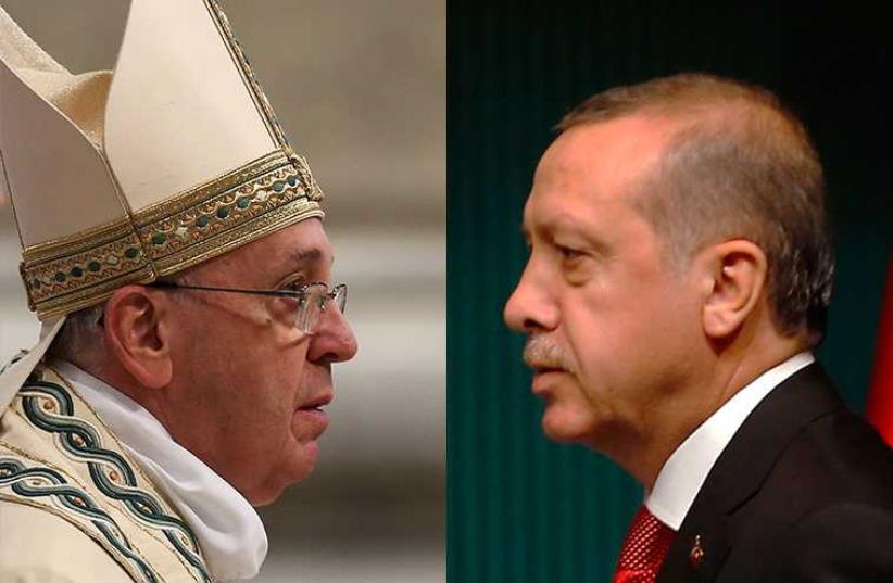 Pope Francis and Erdogan (photo credit: REUTERS,JPOST STAFF)