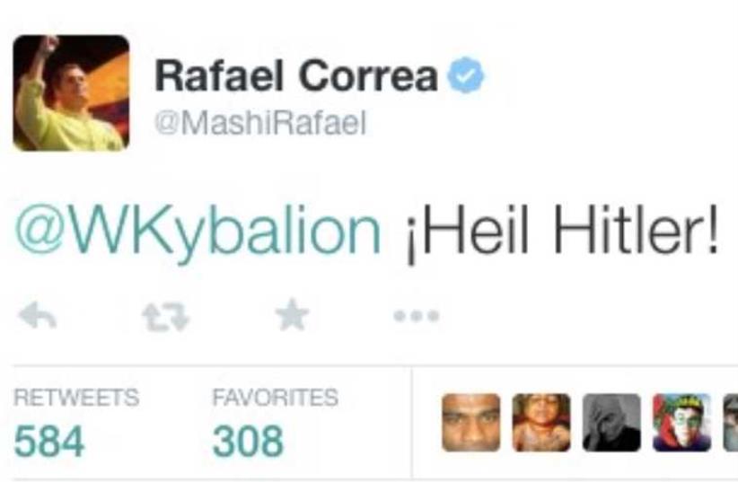 Ecuadorian President Rafael Correa's controversial tweet (photo credit: TWITTER)