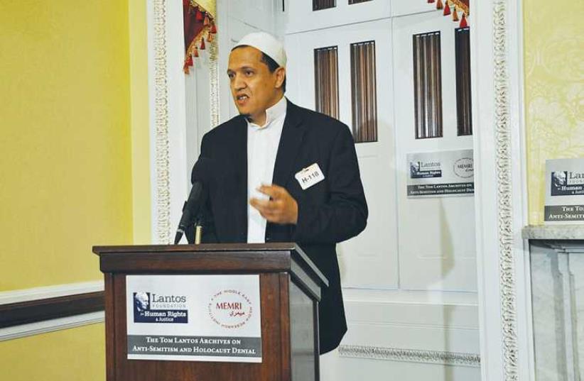 SHEIKH HASSAN CHALGHOUMI, the imam of the Drancy Mosque, speaks on Capitol Hill Tuesday. (photo credit: MEMRI)