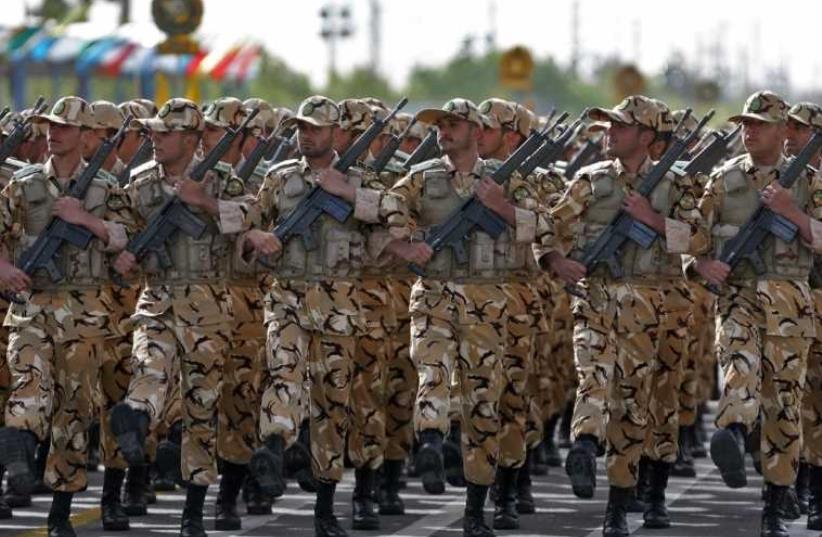 Iranian soldiers take part in a military procession in Tehran (photo credit: Courtesy)