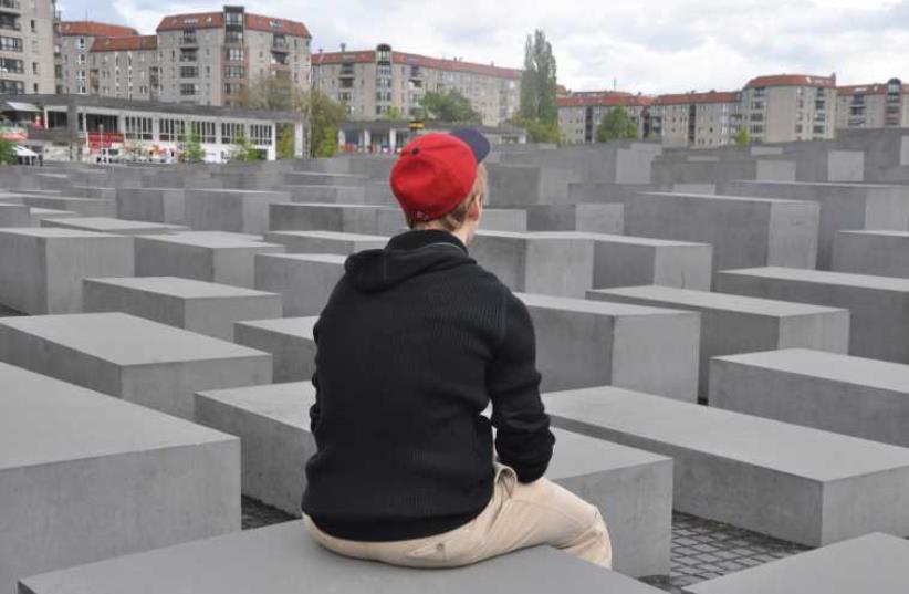 THE AUTHOR reflecting on Berlin’s Memorial for the Murdered Jews of Europe (photo credit: Courtesy)
