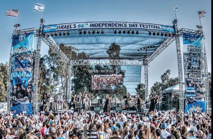 A crowd gathers in Los Angeles last year to hear a concert in celebration of Israel’s Independence Day. (Courtesy IAC) (photo credit: COURTESY IAC)
