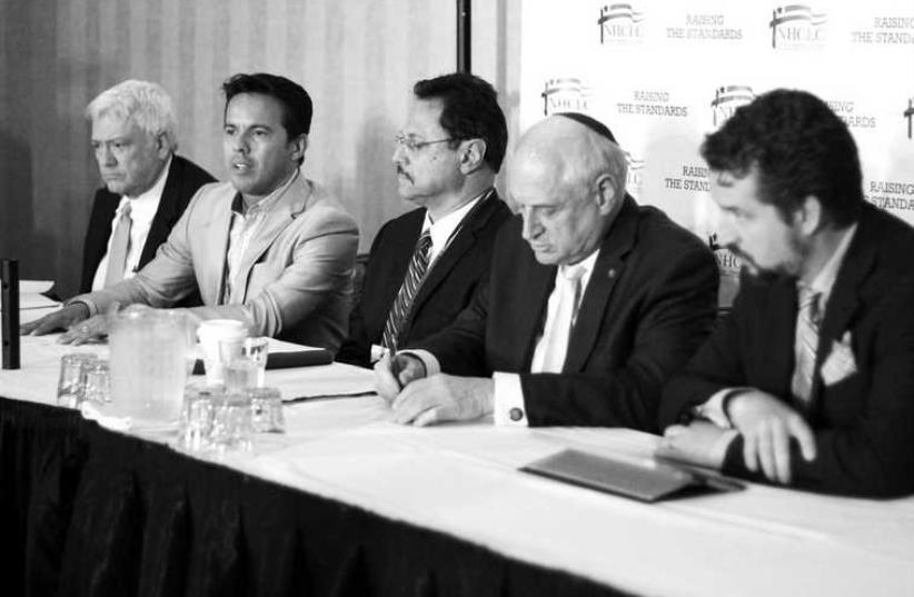 Press conference at the NHCLC/CONEL convention in Houston launched HILC, an initiative seeking to rally support for Israel among Hispanic Evangelicals (photo credit: JNS.ORG)