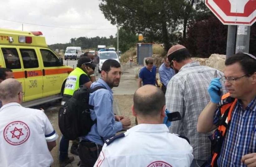 The scene of the vehicular terror attack at Alon Shvut junction in the West Bank‏. (photo credit: GUSH ETZION REGIONAL COUNCIL)