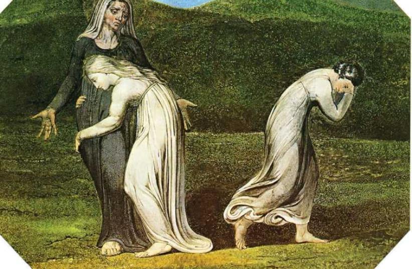 ‘Naomi entreating Ruth and Orpah to return to the land of Moab’ by William Blake, 1795. (photo credit: Wikimedia Commons)