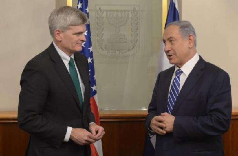 Former prime minister Benjamin Netanyahu meeting with Republican Louisiana senator Bill Cassidy (photo credit: GPO)