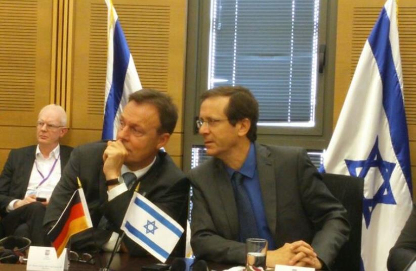 Opposition leader Isaac Herzog (Zionist Union) meets with German MP Thomas Oppermann. (photo credit: OFFICE OF ISAAC HERZOG (LABOR))