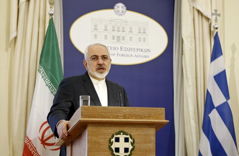 Iranian Foreign Minister Mohammad Javad Zarif addresses journalists in Athens May 28 (photo credit: REUTERS)