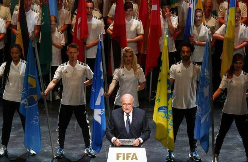 FIFA President Sepp Blatter speaks during the opening ceremony of the 65th FIFA Congress in Zurich, May 28 (photo credit: REUTERS)