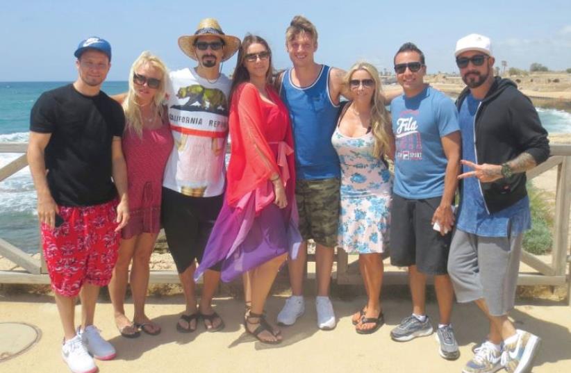 Traci Szymanski (third from right) with the Backstreet Boys during their visit in Israel (photo credit: Courtesy)