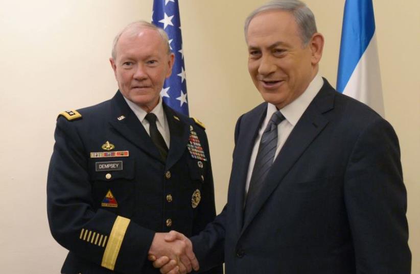 PM Netanyahu and Gen. Dempsey, Chairman of the United States' Joint Chiefs of Staff (photo credit: AMOS BEN-GERSHOM/GPO)