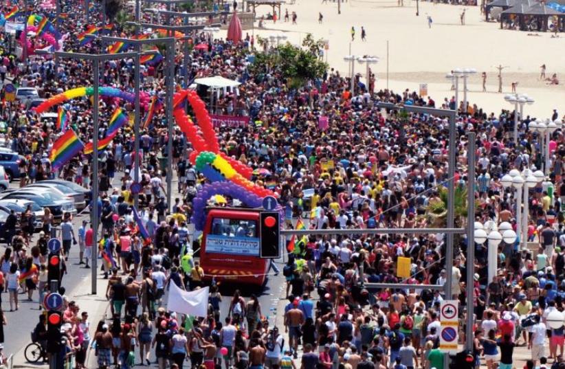 The Tel Aviv Gay Pride Parade in 2014 (photo credit: ARSEN OSTROVSKY)