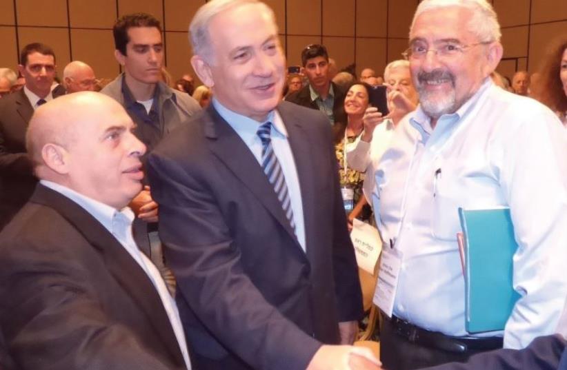 Jewish Agency Chairman Natan Sharansky, Prime Minister Benjamin Netanyahu and Jewish Agency Director-General Alan Hoffman attend the Jewish Agency Assembly in Tel Aviv. (photo credit: Courtesy)