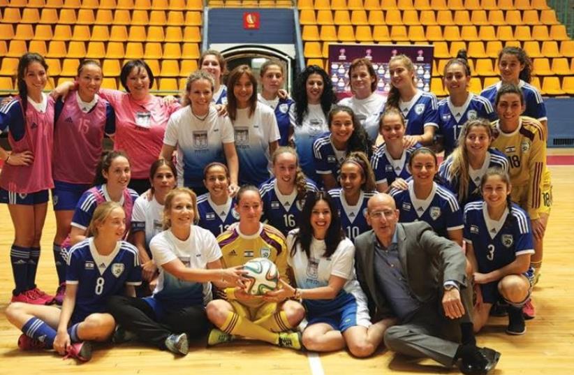 Knesset female members with Israel’s u-19 national women team players (photo credit: Courtesy)
