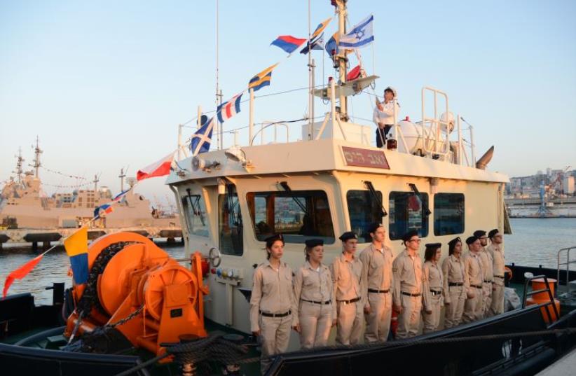 Navy receives new tugboat specially designed to move the new generation German Dolphin submarines in a ceremony held at the start of July at Haifa Naval Base (photo credit: IDF SPOKESPERSON'S UNIT)