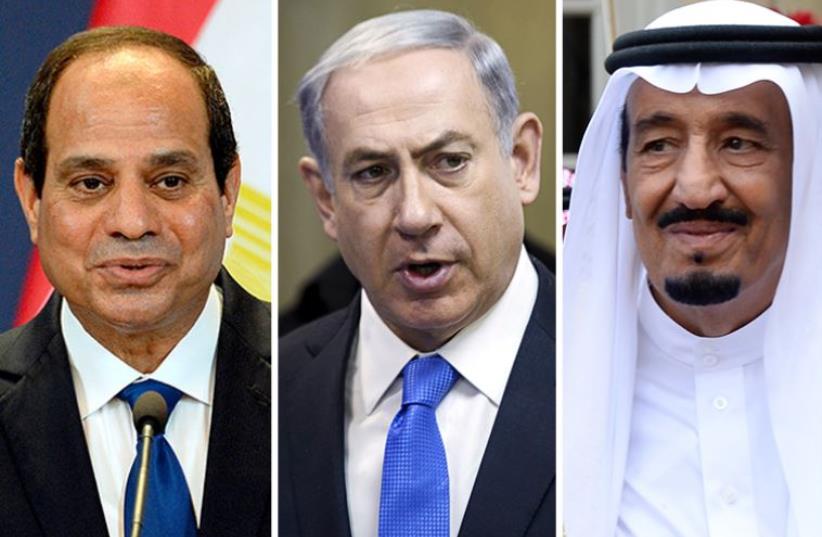 Sisi, Netanyahu and Abdulaziz  (photo credit: ATTILA KISBENEDEK / AFP,BERTRAND GUAY / AFP,HO / SPA / AFP)