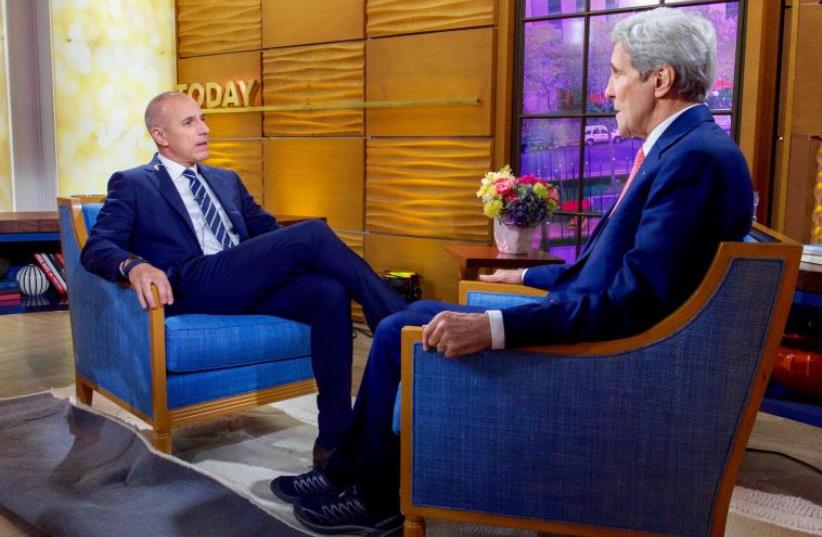 US Secretary of State John Kerry chats with Matt Lauer, co-host of the NBC News "Today" program, in New York (photo credit: STATE DEPARTMENT)