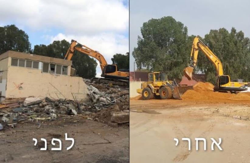 Before and after photo of Tzriffin base demolition (photo credit: DEFENSE MINISTRY)