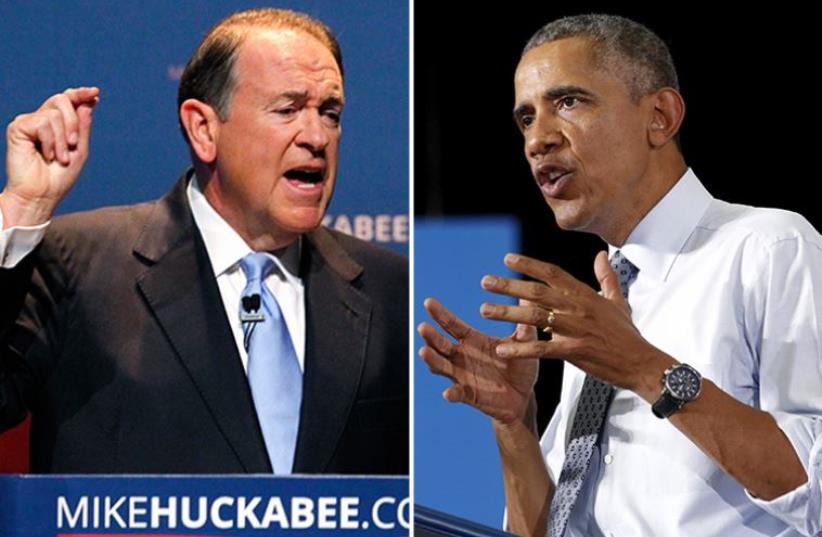 Obama and Huckabee (photo credit: REUTERS)