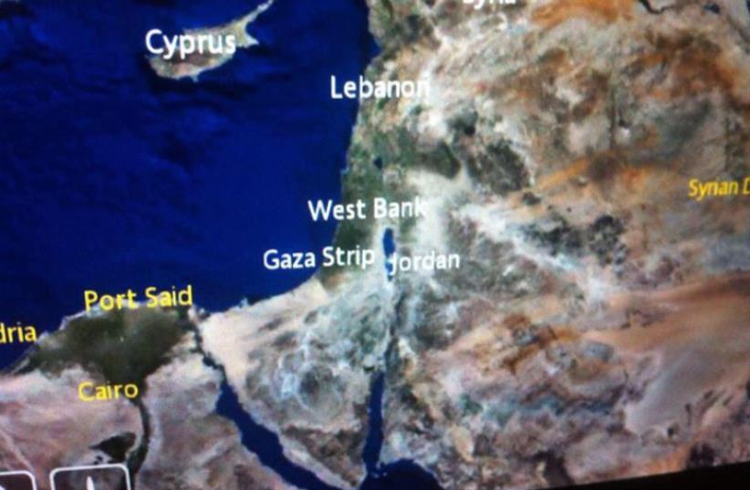 Hocus pocus: AirFrance makes Israel dissappear off of their in-flight map (photo credit: FACEBOOK)