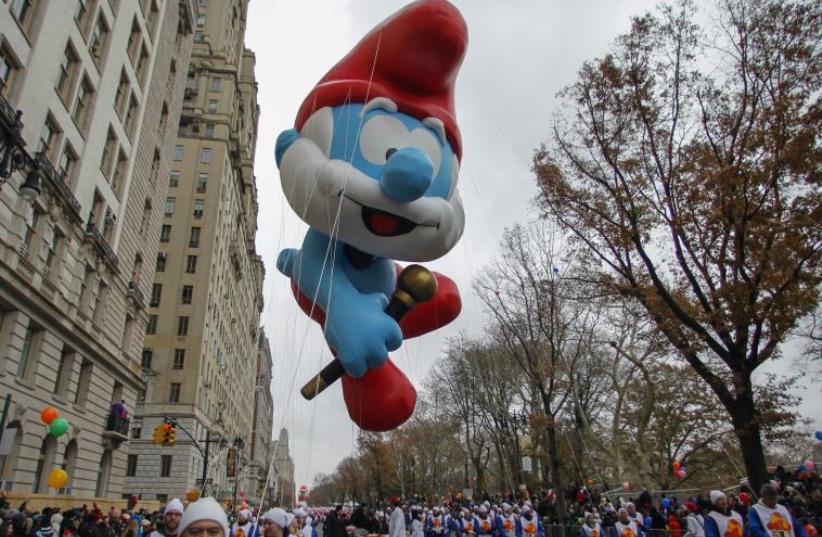 Smurf float in NY (photo credit: REUTERS)