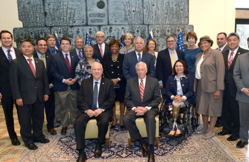 President Reuven Rivlin hosts delegation of Democrats from US Congress in 2015 (photo credit: Mark Neiman/GPO)