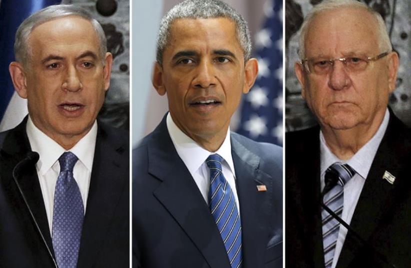 Rivlin Obama and Netanyahu (photo credit: REUTERS)