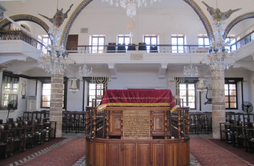 Interior of Kahal Shalom, the oldest synagogue in Greece and the only surviving one on Rhodes (photo credit: JUDITH SUDILOVSKY)