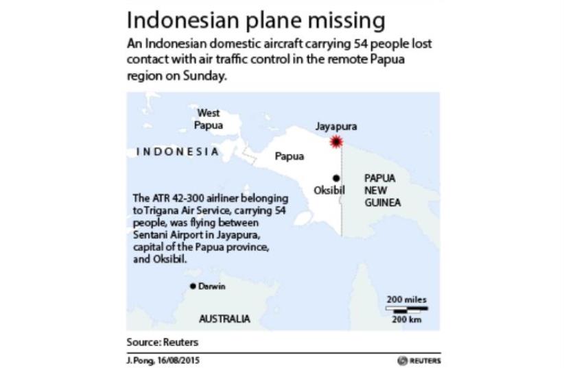 Map locating Papua region of Indonesia, where a plane carrying 54 people went missing. (photo credit: REUTERS)